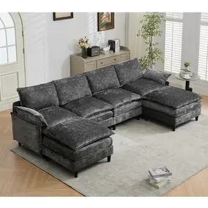 Modular Sofa,U Shaped Cloud Couch Comfy Set ,6-Seater, 2 Armrest Pillows,Convertible Sectional  Couch, Living Room,Apartment, Chenille(2 Movable Ottoman), Dark Gray， Chaise Modular Deep Seating Sofa,Premium High-Density Foam & Plush Corduroy,Upholteed Sof
