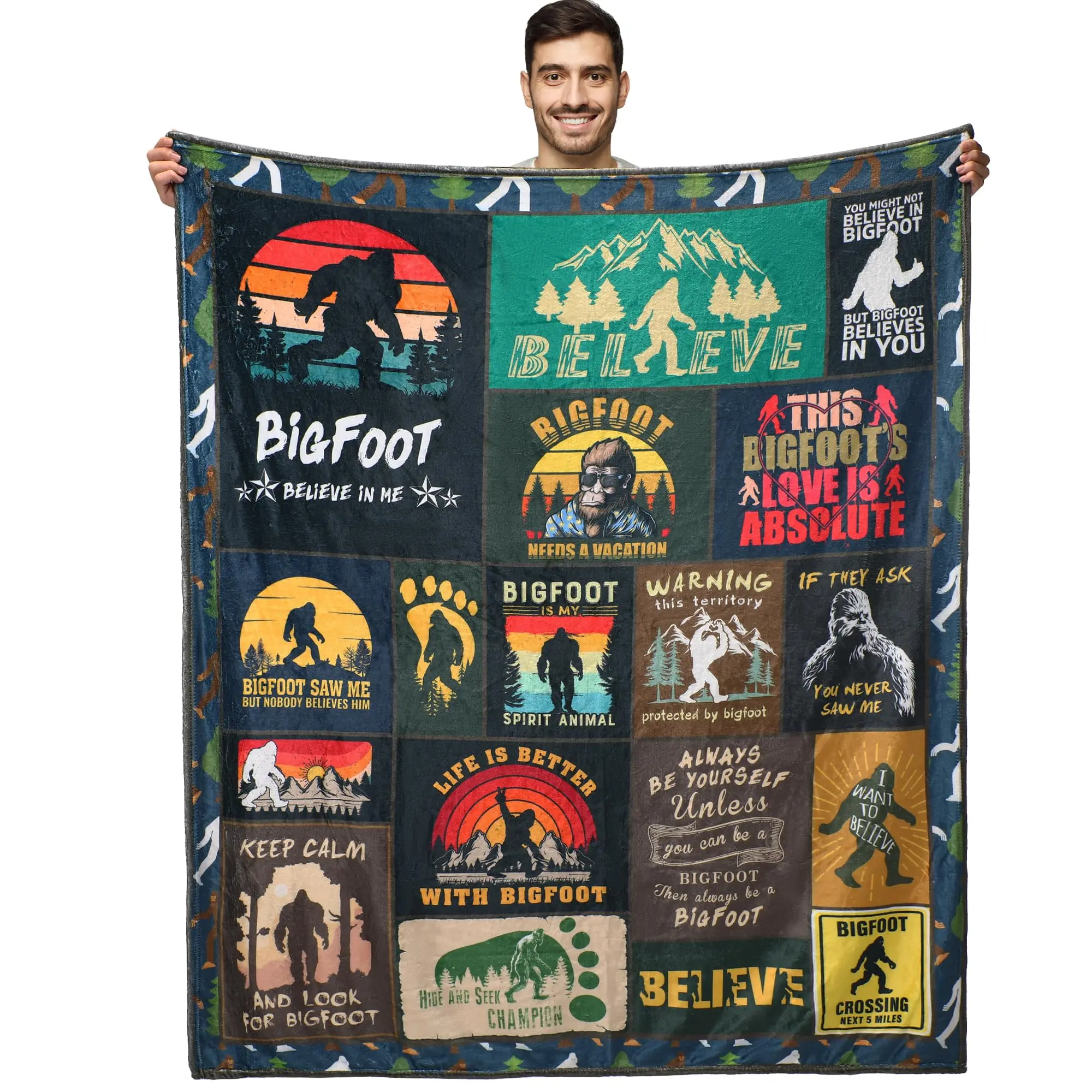 1pc Bigfoot Gift Blanket, Motivational Quotes Soft Flannel Throw, Comfortable Fun Bigfoot Gift for Men and Women Adults, Inspirational Blanket
