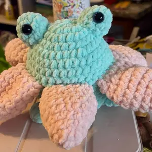 Frog in a Flower - Handmade Crochet Toy with Soft Pastel Colors and Expressive Eyes for Kids