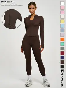 New Women's Yoga Sport Breathable Jacket, Leisure Comfort Quick-Drying Long-Sleeve Jacket with Zipper and Slim Fit Pants, Suitable for Yoga, Gym Training, Running and Daily Wear, Available in Multiple Colors
