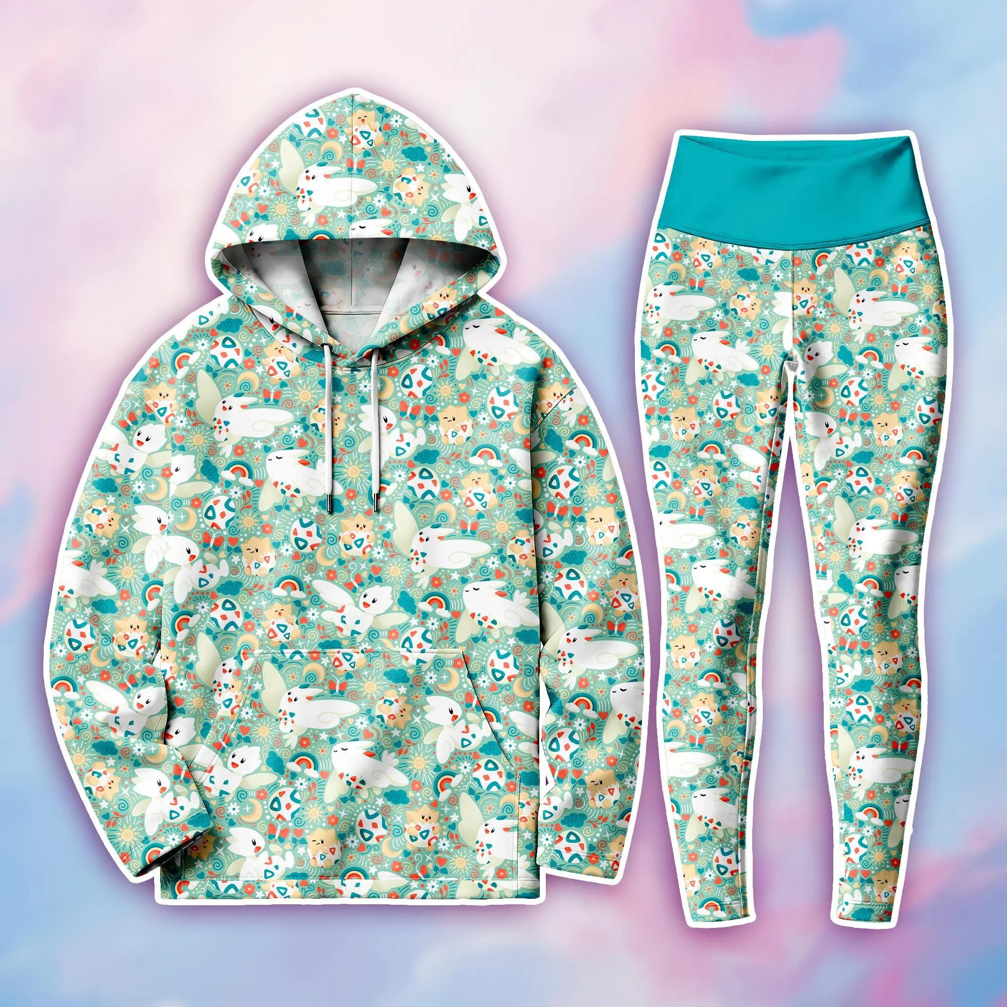 Pastel Kawaii Character Hoodie and Legging Set - Cute Dreamy Graphic Hoodie, Printed High Waist Leggings, Anime Inspired Casual Outfit Gift