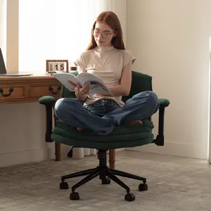 【Deals for you】Dowinx Ergonomic Criss Cross Chair with Adjustable Arms & Wheels - 3-Layer Cushion / PU Leather Material Options - Wide Swivel Vanity Computer Chair for Home Office, Bedroom, Living Room