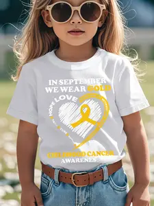 Individualistic round-neck short-sleeved shirts for Boy and girl 🔥   ' Childhood Cancer Awareness Golden Ribbon T-Shirt - September Childhood Cancer Awareness Month Tee with Golden Ribbon & Heart Logo, & Short Sleeve Casual Advocacy Apparel