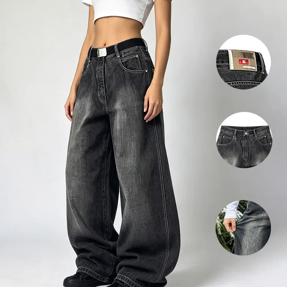 Jeans for Women Vintage Y2K Grunge Baggy Denim Pants Barrel Jeans Women Washed Distressing Everyday Outfits Streetwear