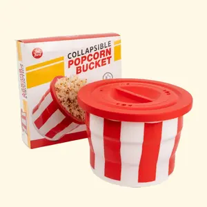 Silicone Retro Style Microwave Popcorn Popper 3.2 Qt BPA-Free Silicone Popcorn Bowl with Lid, Reusable and Collapsible popcorn bucket Design, Dishwasher Safe, Red & White Color