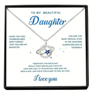 To My Daughter Cubic Zirconia Planet Asteroid Necklace, Girl Necklace Birthday Gift, Christmas Gift