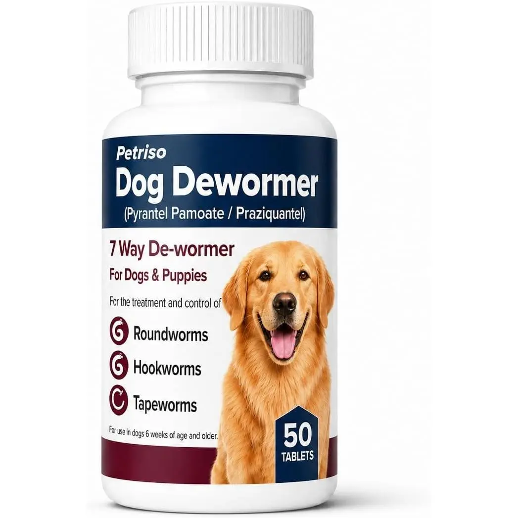 Broad-Spectrum Dewormer for Dogs,Dog Dewormer for Tapeworms, Roundworms & Hookworms in Puppies,Medium&Large Dogs (Over 10 lbs), Easy-to-Use,50 Tablets