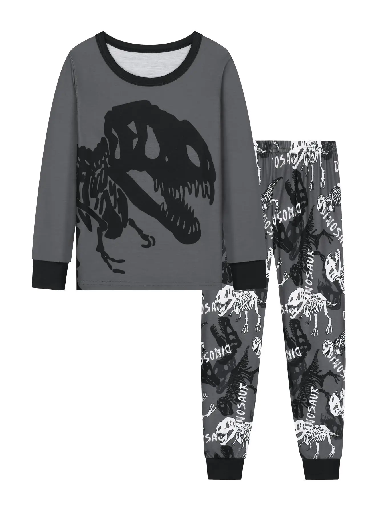 Boy's Dinosaur Skull Print Tee & Pants Pyjama, Casual Comfy Two-piece Pj Set, Boys Sleepwear for Spring & Fall, Pajama Lounge Sets, Halloween