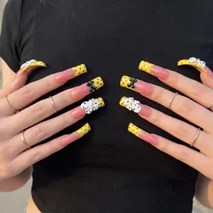 AVIARA Long Square Curved 10pcs 3D  Handmade Acrylic Press On Nails Luxious Salon Quality Fake Nail detachable aqua nails