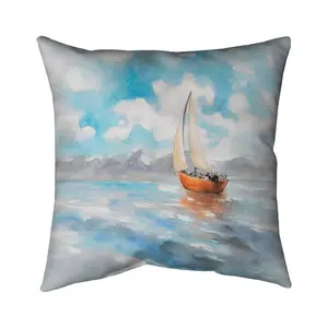 360 Stand 20x20 in. Polyester Sailboat Print Throw Pillow - UV Resistant, Indoor/Outdoor Home Decorative Cushion, Marine Nautical Theme Household Textile for Bedroom, Water Resistant Cushions