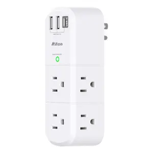USB Outlet Extender Surge Protector - with Rotating Plug, 6 AC Multi Plug and 3 USB Ports (1 C), 1800 Joules, 3-Sided Swivel Power Strip Spaced Splitter for Home, Office, Travel