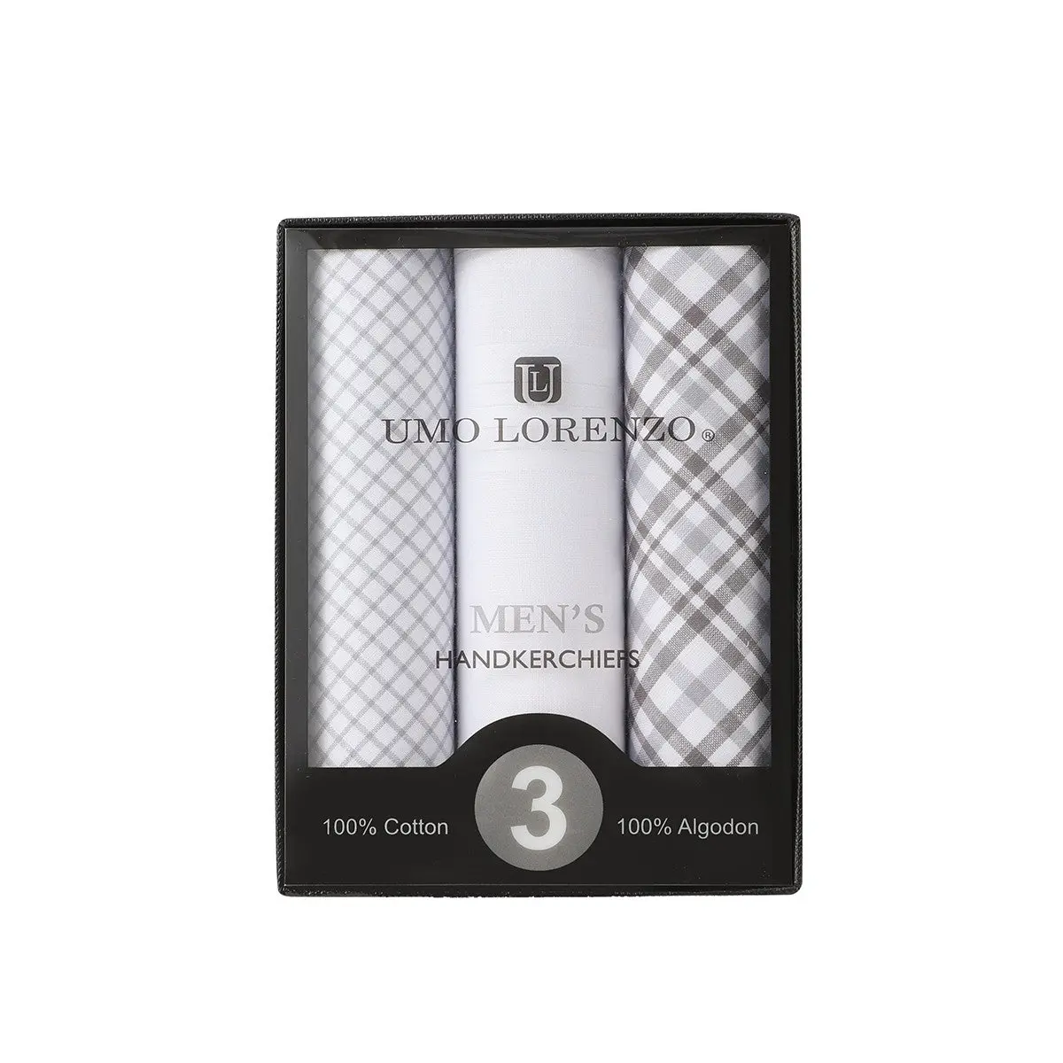 Men's 3-Piece 100% Cotton Handkerchief Set, Classic Plaid & Solid Patterns, 16" x 16" with Stitched Edges, Great Adult Birthday Gift, Male, 16"X 16" Stitched Edges