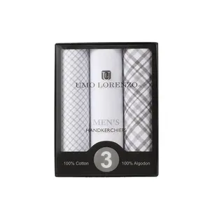 Men's Cotton Solid & Plaid Gray Handkerchiefs 3 Piece Set