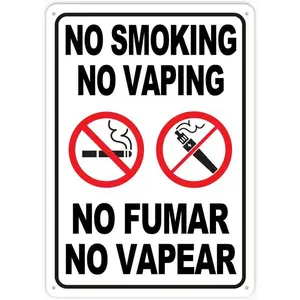 Bilingual No Smoking No Vaping Sign 12X8 Inch Aluminum Uv Ink Printed For House And Business