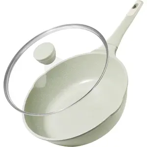 Saute Pan with Lid 12 inch,5.5Qt Nonstick Deep Frying Pan Skillet, Stay-cool Handle, Chef Pan Healthy Stone Cookware Cooking, Induction Compatible, 100% Free PFAS/PFOA (Green)