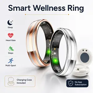 wearable Smart Ring Fitness Tracker with Charging Case, No App Subscription Fee, Sleep Monitoring, Heart Rate Tracking, Step Counting, Daily Wellness Tracking & Multi-Sport Mode