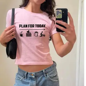 Plan For Today Funny Baby Tee – Cute Meme Graphic Crop Top, Pink Y2K Humor Shirt, funnybabytee, memeshirt, pinkbabytee, y2ktee, graphiccroptop