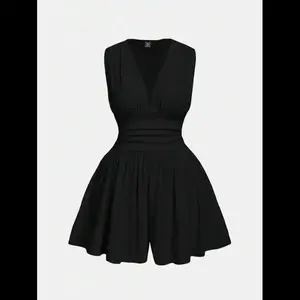 Plus Size V-Neck Cropped Waist Wide-Leg Black Romper