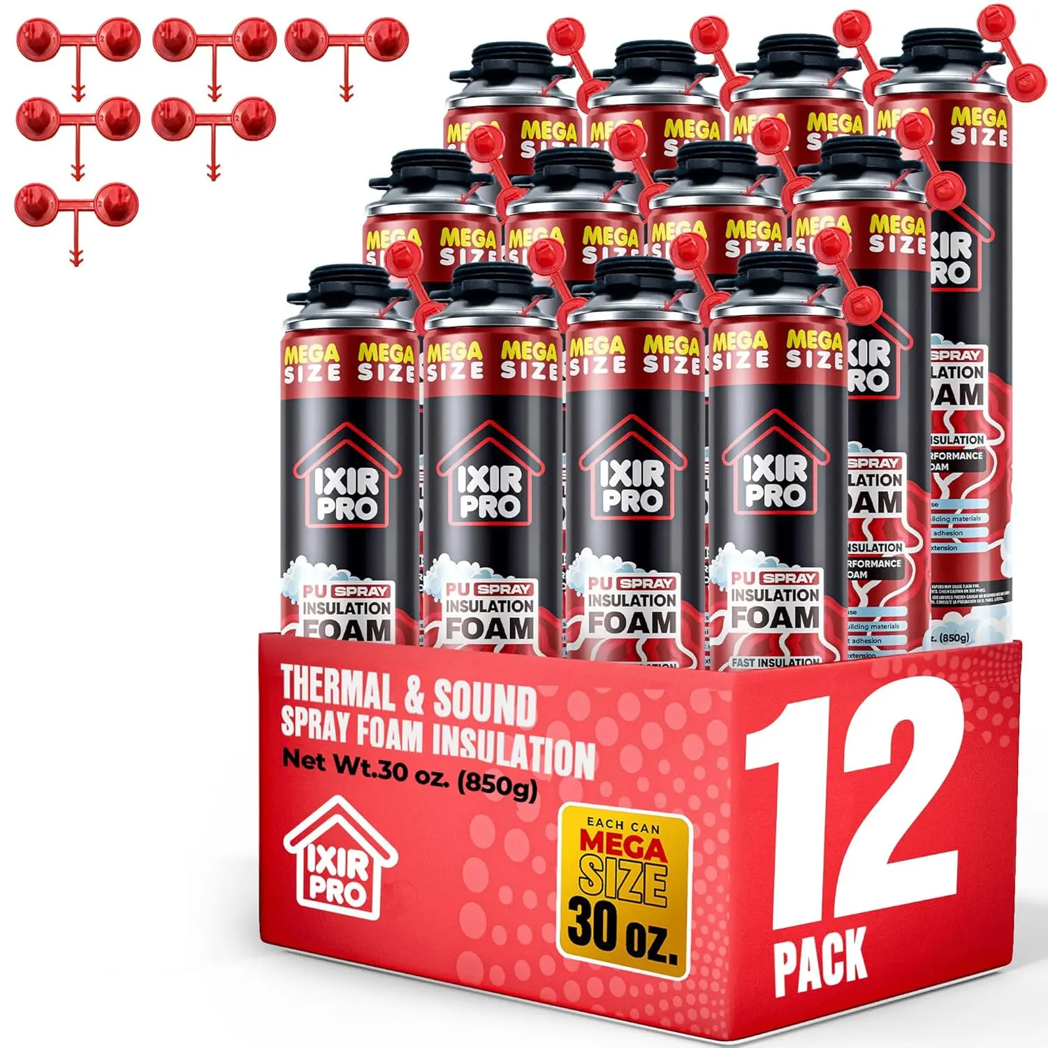 Spray Foam Insulation Can (12 x 30 oz. / 850 g) Expanding Sealant, Mega Size Closed Cell Spray Foam Insulation, High Density, Walls Ceiling Windows Doors