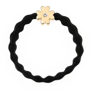 Gold Clover Charm - Black hair tie