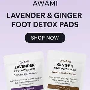 AWAMI Premium Japanese Wellness Organic Feet Pads Bundle with Lavender or Ginger Powder for Better Sleep & Foot Care Pack of 20 Pcs Deep Cleansing Foot Pads