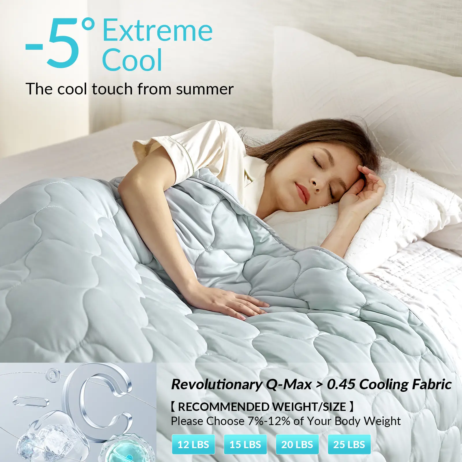 Cooling Weighted Blanket for Deeper Sleep, Anxiety Relief Heavy Breathable Blanket with Premium Glass Bead-Machine Washable