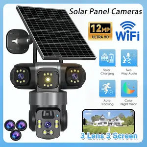 Three-way Solar WiFi Security Camera with Spotlight 1080P HD Clear Picture PlR MotionDetection Color Night Vision Waterproof Black Security wireless Camera Dual lenses no dead ends Automatic Tracking wireless deals for you