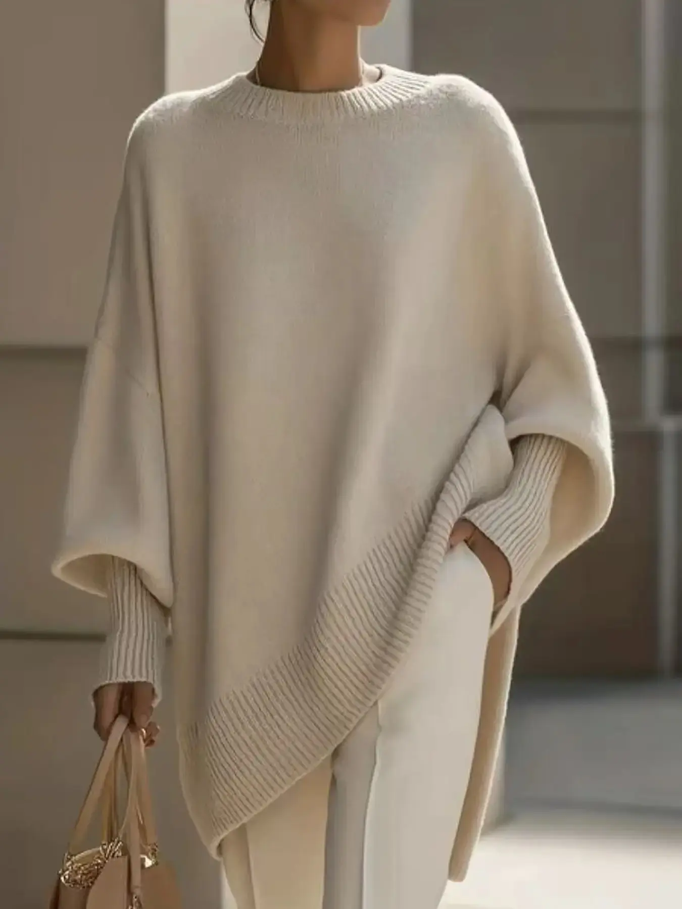 Relaxed Round Neck Long Sleeve All Season Pullover Knit Sweater, Baggy Loose Oversized Casual Simple Basic Minimalist Versatile Lazy Style, Lightweight Pure Color Woolen Top, Elegant Comfortable Knitted Shirt, Womenswear Knitwear