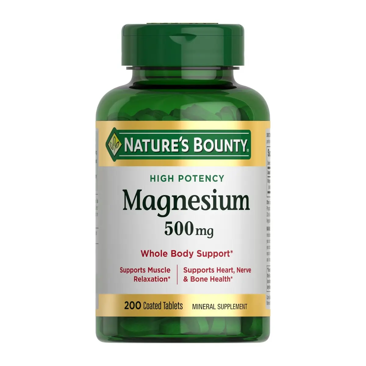 Nature's Bounty Magnesium 500 mg Tablets, High Potency Magnesium Supplement for Bone & Muscle Health, Whole Body Support, 200 Count