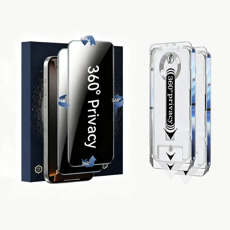 Anti-Spy Tempered Glass Screen Protector for iPhone 17 Pro Max/16/15/14/13 Pro/12/11/XS, 360° Privacy Protection, 2 Pack