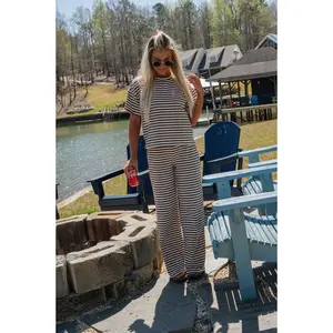 Sam Striped Pants Set-Brown