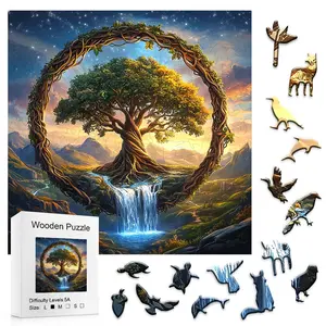 Mystical Tree of Life Wooden Puzzle High Difficulty 5A Level with Waterfall Starry Landscape Perfect for Party Games DIY Gifting Challenging Fantasy Puzzle Lovers Toddler Alphabet