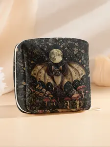 Portable Bat Pattern Sanitary Pad Storage Bag, Lightweight Women's Organizer, Travel Cosmetic Box, Makeup Storage Organizer, Makeup Organizer Pouch, Casual Style, All Seasons
