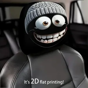 2pcs Car Headrest Cover Hat Cartoon Smiling Face Printing Easy Install Ideal for Men & Women Year-Round Use Perfect Gift Car Accessories