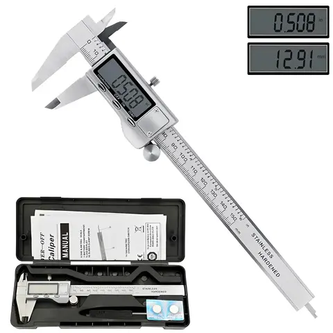 Digital Caliper,Measuring Tool Stainless Steel Digital Caliper Measuring,with Large LCD Screen,Electronic Hand Measuring Tool with Large LCD Screen, Auto-Off, Inches/mm Conversion, IP54 Splash Proof  for Wood/DIY Metal/Household,(6 Inch/150 mm)