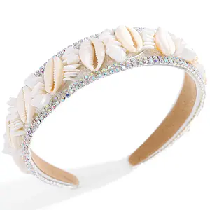 HermoliShell Headband White Seashell Hairband Rhinestone Headbands Beach Party Hair Accessories for Women Girls (White)