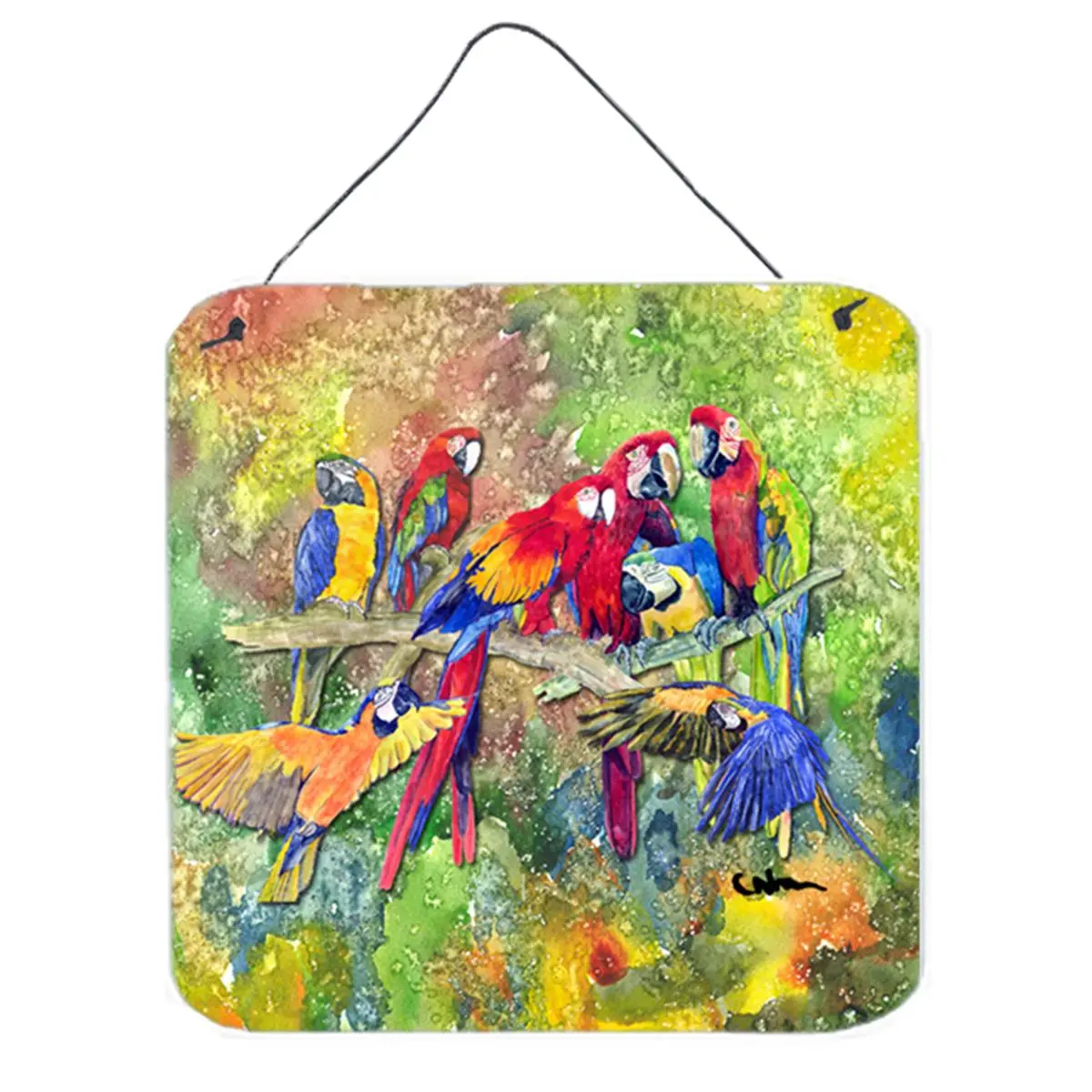 Aluminium Parrot Bird Square Wall Hang Decor, 1-Piece Hangable Accent for Door/Window Room