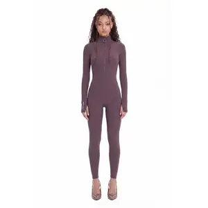 Cocoa Long Sleeve Turtleneck Zip Up Full Bodysuit Total Zipper