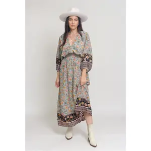 Amanda Balloon Sleeve Bohemian Floral Maxi Dress