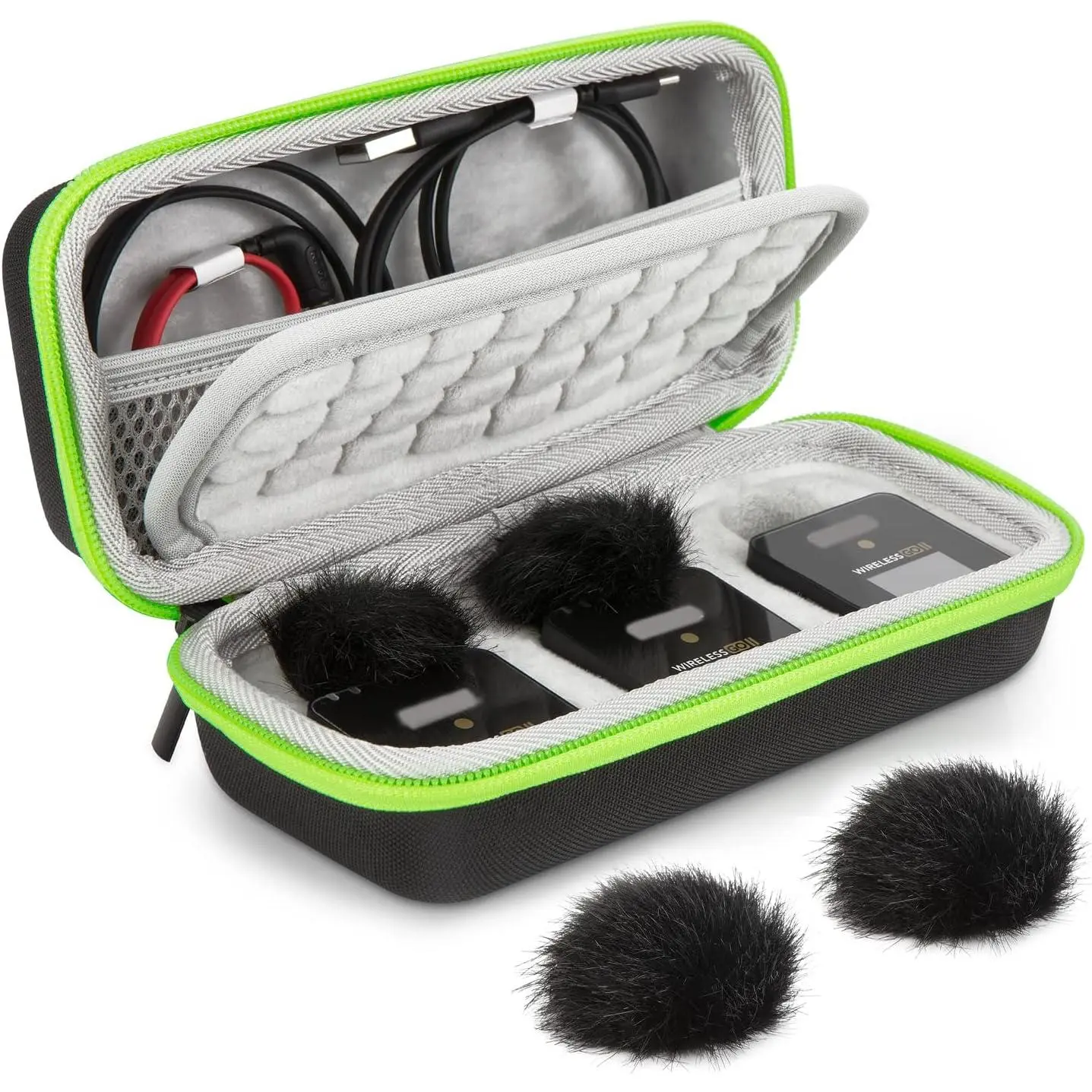 Wireless Go II Case with 2 Packs Windscreen Muff - Flocking Mic Case Hard Carring Case with Windshield Compatible with Rode Wireless GO 2 Microphone