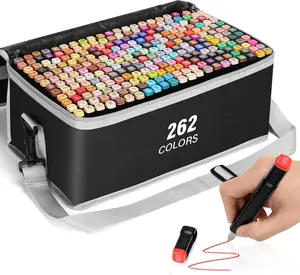 KIDGENIUS 262/168/120 Alcohol Markers, Vibrant Dual-Tip Pens, Fast-Dry Waterproof Refillable, Perfect for Sketching, Anime, Landscape & Fashion Art, Fine Detailing & Large Coloring, Premium Easter Gift