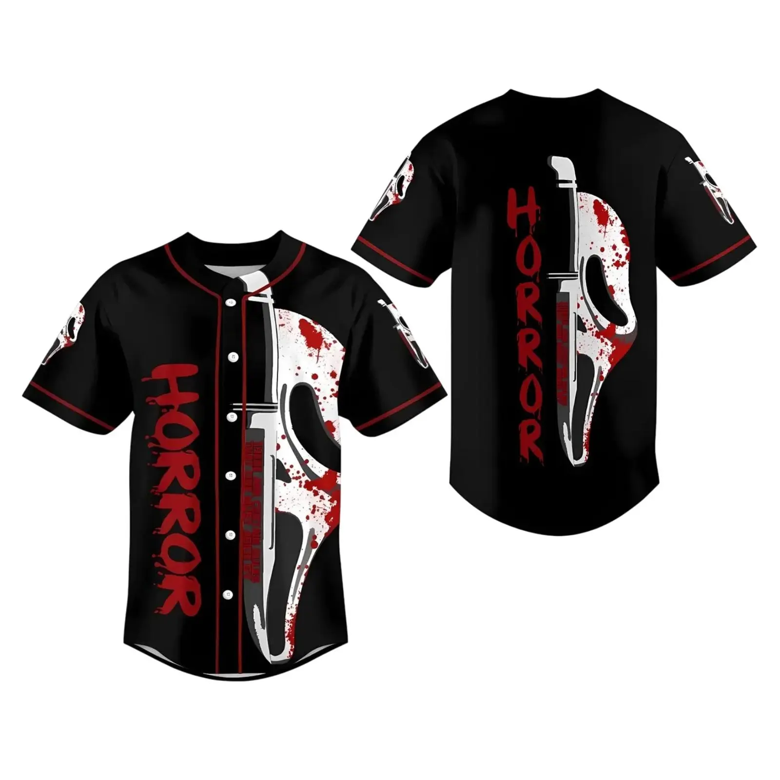 Full Print Ghostface Scream Baseball Jersey, Print Horror Baseball Jersey Shirt, Gift for Men & Women