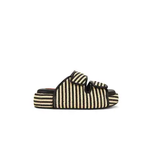 SIMONMILLER Stripe Raffia Cro Slide in Black & White Micro Stripe