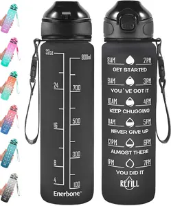 32 Oz Motivational Water Bottle with Time Markers - Leakproof & Straw for Fitness & Outdoor Adventures