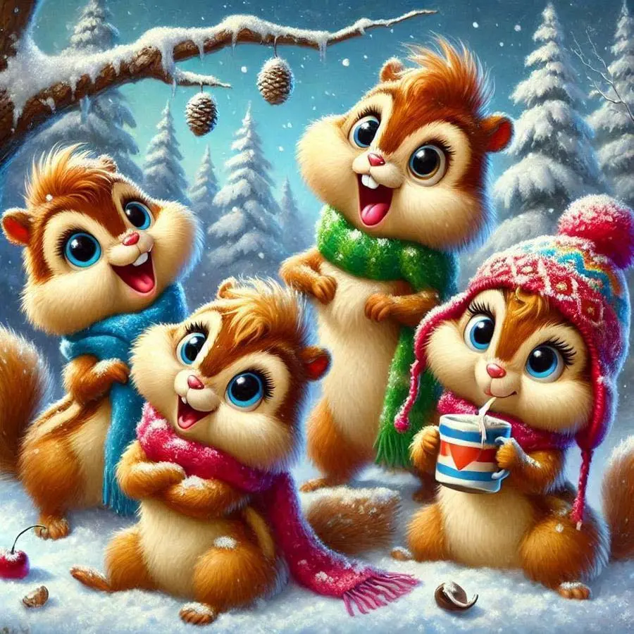 5D DIY Full Drill Round Diamond Painting - Diamond Art Kit Squirrel, Winter, Snowy Field Mosaic, Canvas - DIY Decorative Painting, Home Wall Decor, Perfect for Halloween and Christmas, Independence Day, Birthday, and Anniversary Gifts
