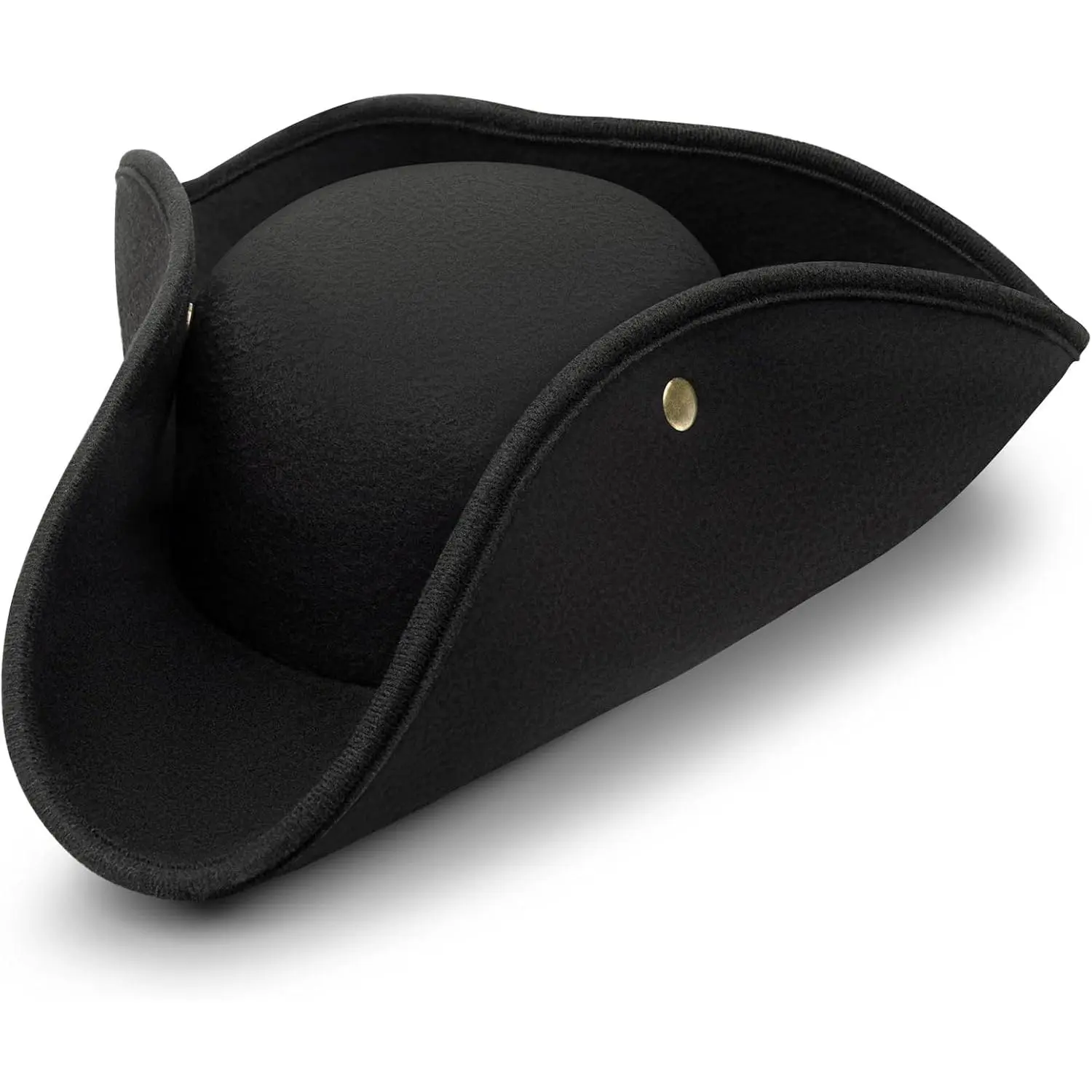 Classic Tricorn Pirate Hat, Unisex Adult Size Felt Captain Costume Accessory for Halloween and Themed Parties