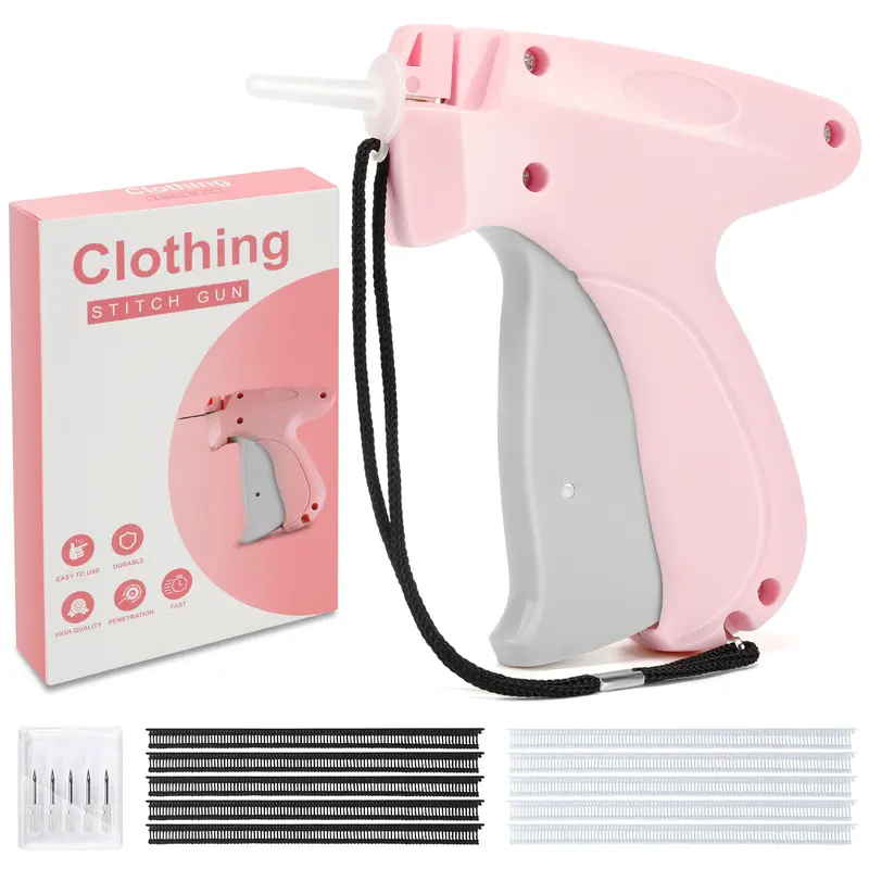 Handheld Mini Stitch Gun - Multifunctional Home Sewing Tool, Abs Plastic Sewing Supplies Crafts Kit for Adults, Denim-Safe Hold, Clothes Repair, 5 Replacement Needles, 1000 Plastic Fasteners (500 Black & 500 White)