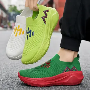 Men's casual low-top sneakers, unisex running shoes, lightweight mesh hiking shoes, comfortable and breathable running shoes. Women's slip-on knitted sneakers with an elastic collar design, thick-soled shoes, suitable for daily errands and casual walking.