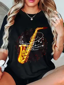 100% Cotton Cool Saxophone For Men Women Jazz Music Notes Musician Sax T-Shirt