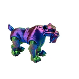 3D Printed Saber-Toothed Tiger Jointed Model, Realistic Animal Toy, Desktop Decoration, Gift Idea, Colorful Design